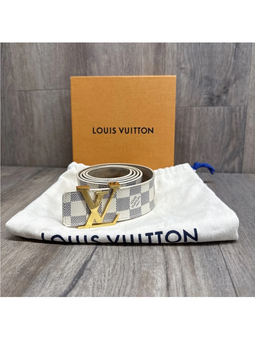 Louis Vuitton Damier Azur Initiales Belt 100/40 Gold Buckle